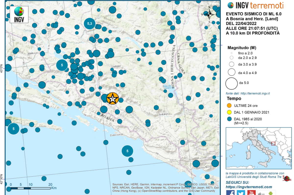 terremoto bosnia 22 aprile 2022