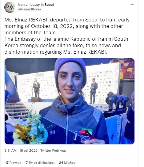 tweet ambasciata iran