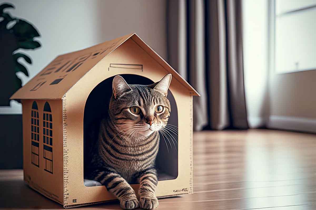 Casette per gatti con scatole di cartone riciclate: il tutorial e