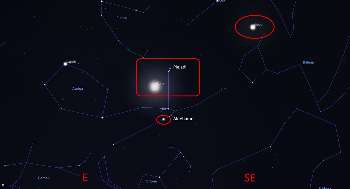 vigilia di natale 2023 con luna e pleaidi