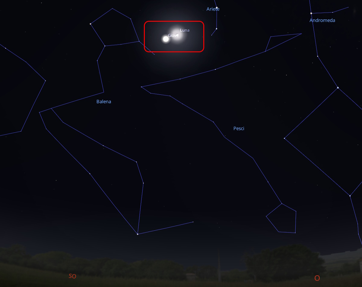 bacio luna giove 18 gennaio 2024