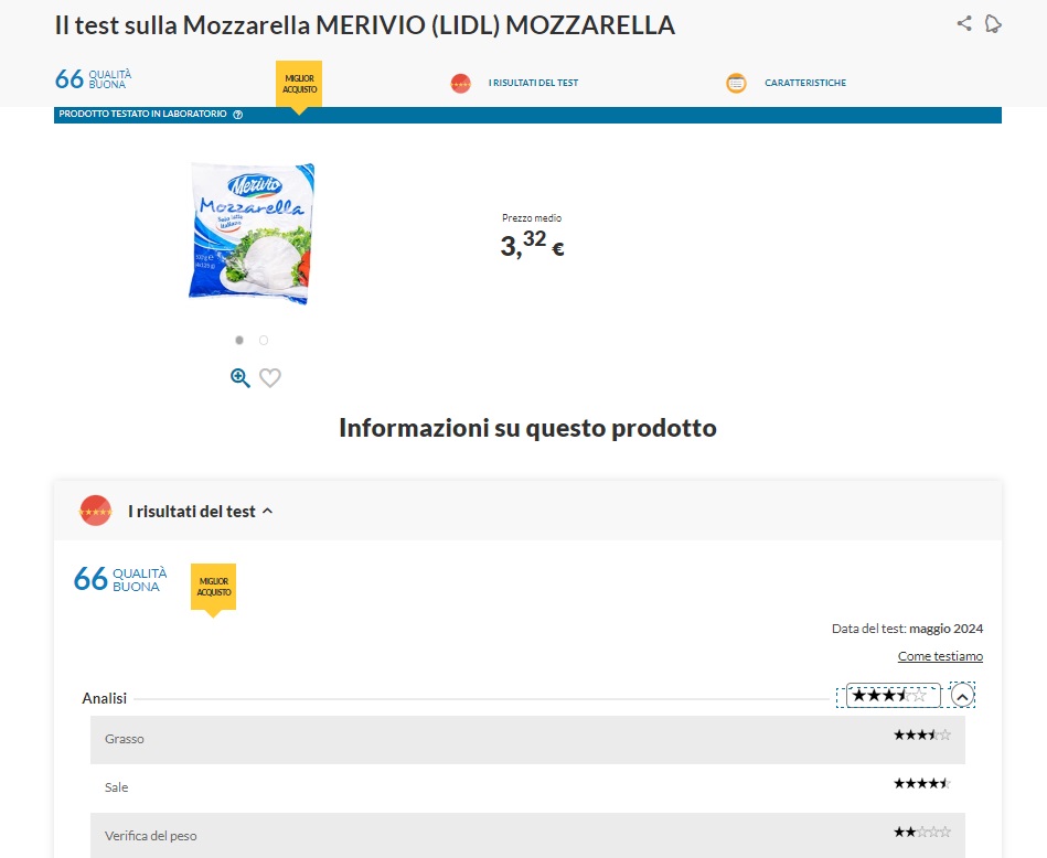 mozzarella lidl verifica peso