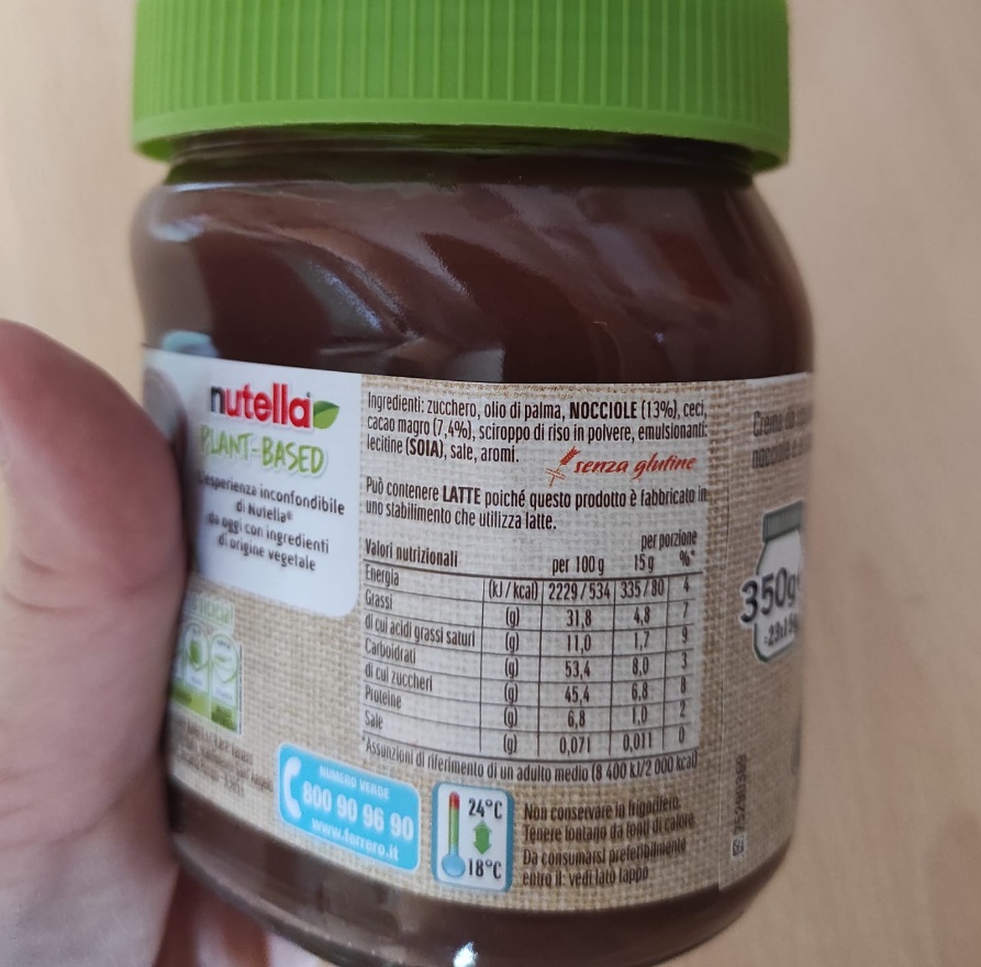 nutella plant based ingredienti