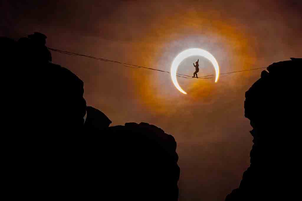 Highliner During Annular Solar Eclipse 