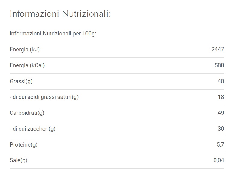 tabella nutrizionale lindt vegana nocciola