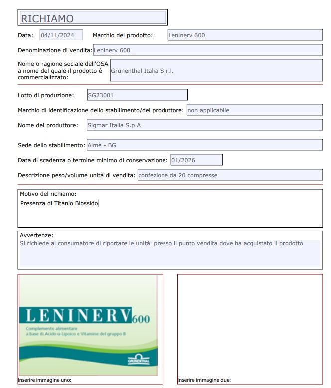 richiamo integratore biossido di titanio